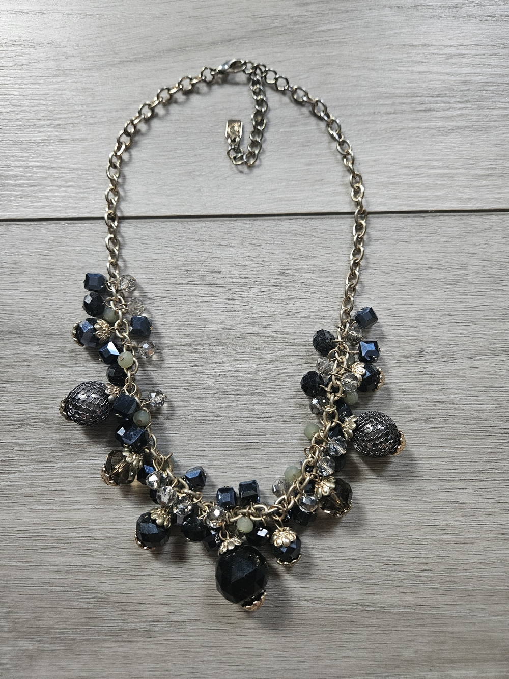 Gold-Tone Necklace with Black and Gray Beads